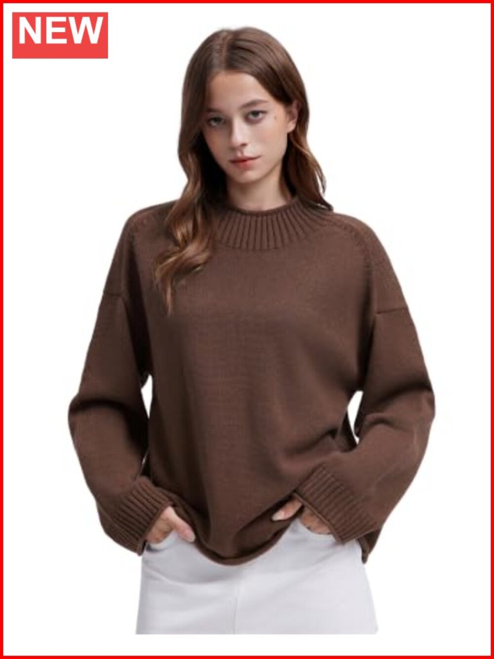 Cashmere Blend Oversized Mock Neck Pullover Sweater Ribbed Knit
